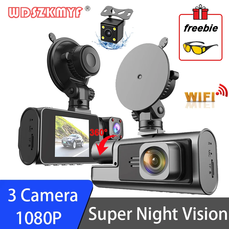 3 šošovky DVR 1080p WiFi Dashcam pre autá Videohra