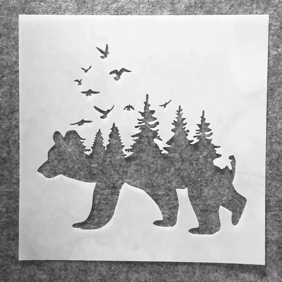 30*30 cm Walking Bear Forest Birds DIY vrstvenie Šlapky nástenné maľba sfarbenie sfarbenie album dekoratívna šablóna