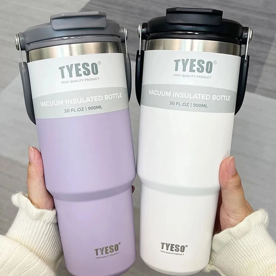 30 4 oz Tyeso Tyeso Pumler s rukoväťou 900 ml 1200 ml kávový šálka termos banka prenosný vákuový hrnček Izolovaný cestovný šálka fľaša s vodou