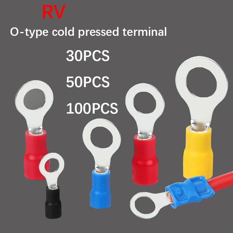30-50-100ks RV Terminál O Terminál O v tvare 1.25/2/3,5/5,5 Izolovaný konektory typu Izolovaný na vidlici, Elektrické Crimping Flat