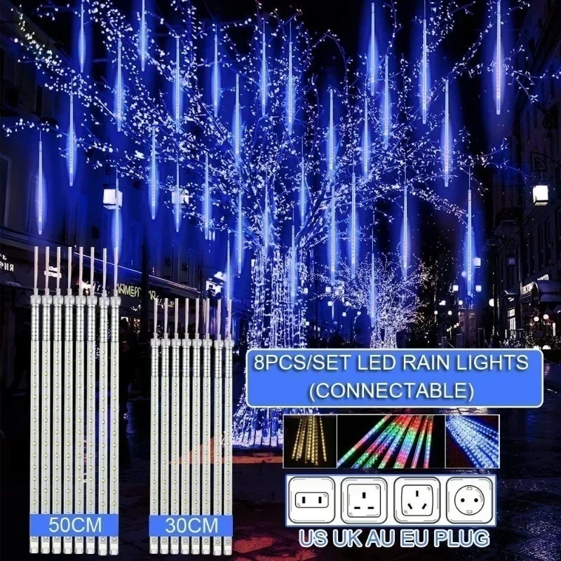 30 cm/50 cm vodotesný meteor sprchovací dážď 8 trubičiek LED reťazce svetiel pre vonkajšiu dovolenkovú vianočnú dekoráciu strom EU/US/AU/UK