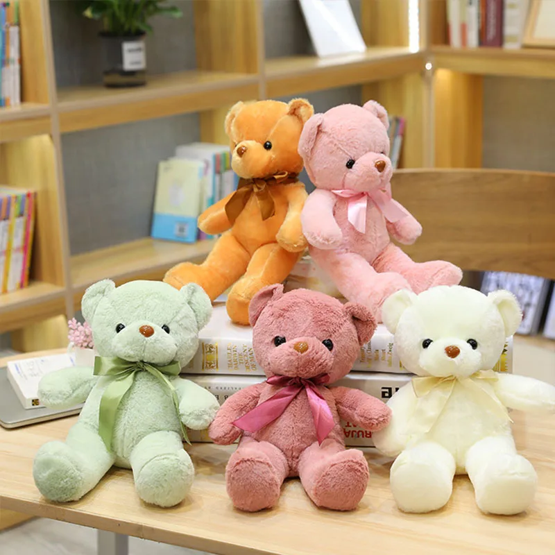 30 cm horúca plyšová plnená bábika s farebnými stuhami medveď roztomilé plyšové hračky Detská bábika narodeniny darček kawaii dekorácia