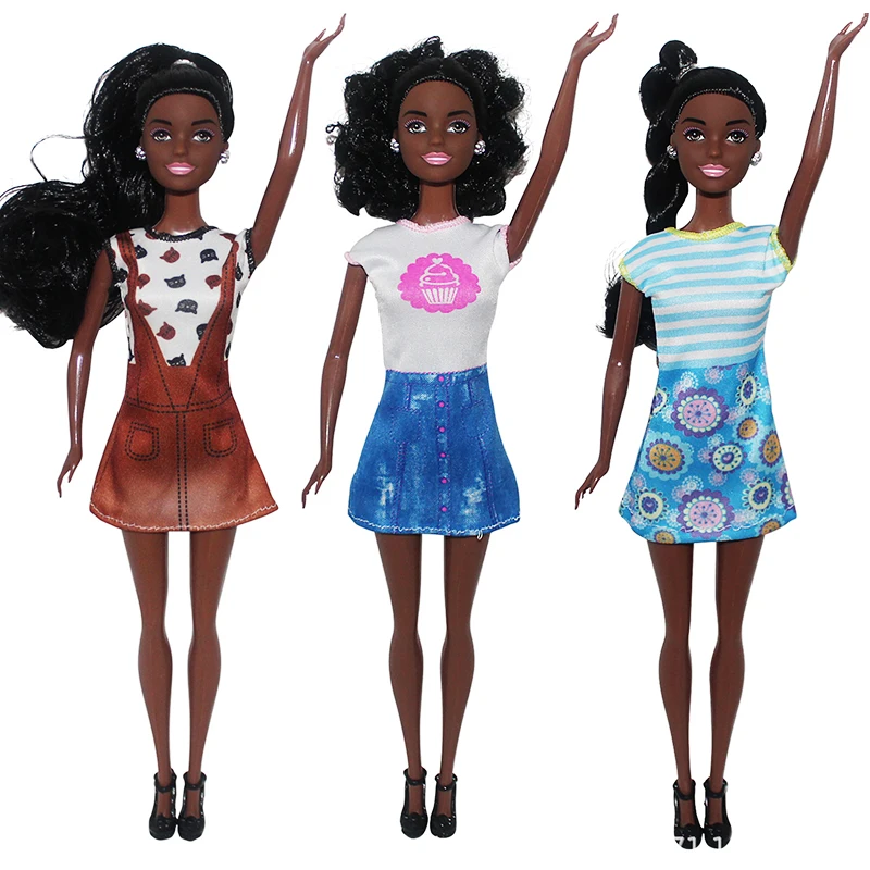 30 cm móda Afrika Žena čierne vlasy Doll Doll Dark Skin Ženy bábiky s šatami set hračky Dievča