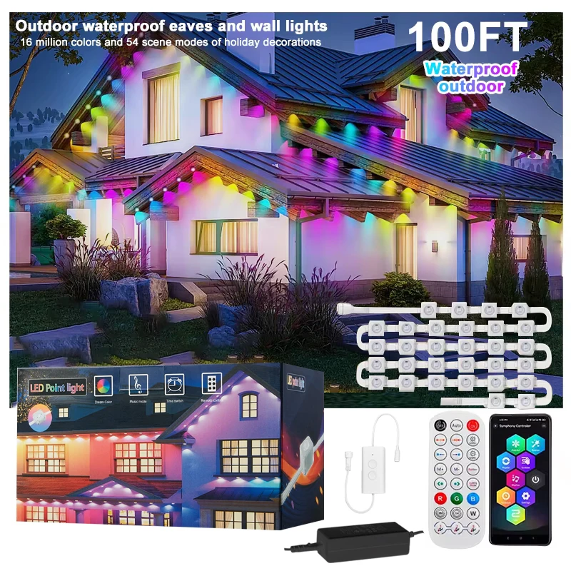 30 m RGB EAVS LED svetlá inteligentné permanentné vonkajšie svetlá Aplikácia Bluetooth Holiday Vianočné svetlá Full House Party