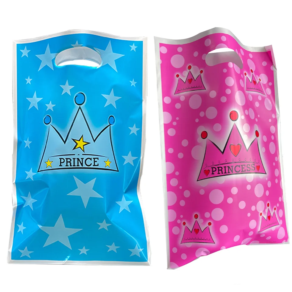 30 počítačov Boy Prince Girl Princess Party Goodie Bags Candy Plastová taška na jednorazovú ošetrenie vrecka Škola narodeniny darčeková taška Pink Crown Bag
