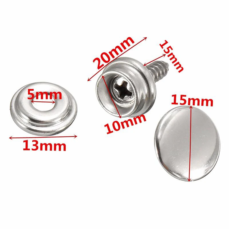 30 x Snap Press Stud z nehrdzavejúcej ocele Kalip