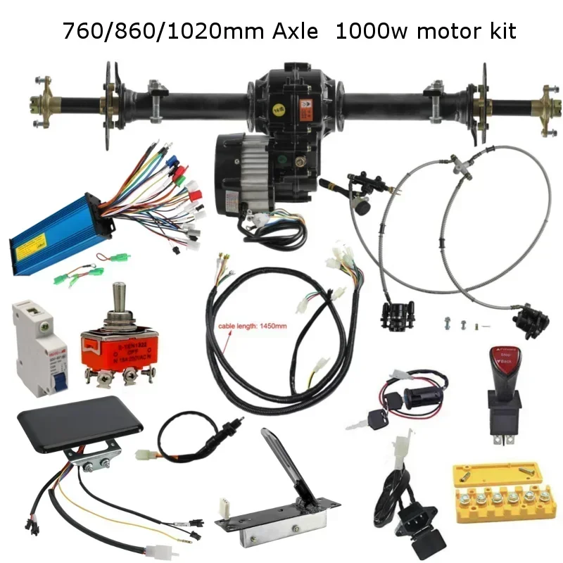 30 ”alebo 34” alebo 40 ”súprava na zadnú diferenciálnu nápravu a 48 V 1000W Motor Controller Electric Brushless Motor pre GO Kart Golf CART ATV