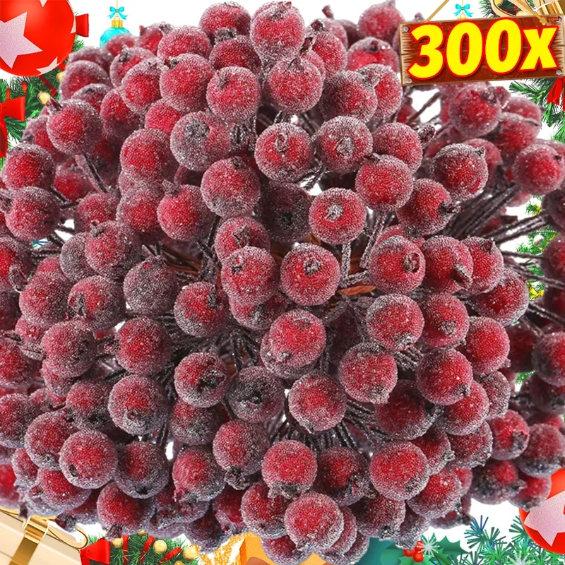300/20ks mrazené umelé holly bobule simulácia Vianočná bobule Dvojitá hlava Falošná čerešňa DIY Vianoc vianočné dekorácie