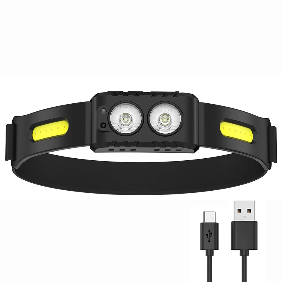 300 lúmenová predná lucerna USB nabíjanie Smart Head Lamp Ipx4 nepremokavé 4 prevodové stupne Svetlo pre dospelých Runner Camping Climbing Outdoor