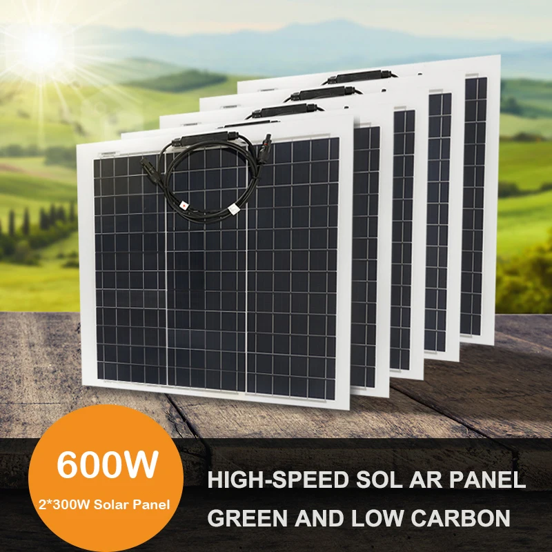 300 W 600W Monocryštalická súprava solárnych panelov pre RV 12V 18V Nabíjanie batérie Power Bank Kompletná súprava pre auto/loď/batéria/kemping