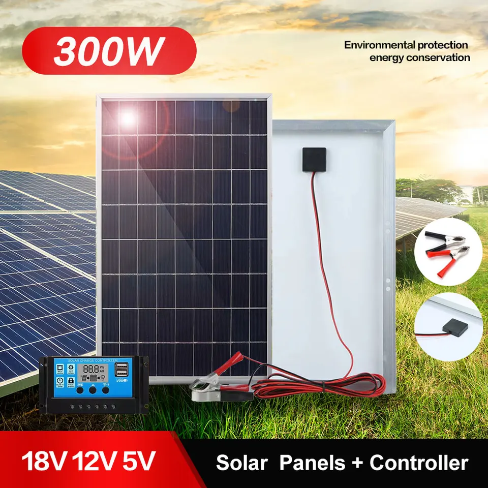 300 W 600W Solar Panel Súprava nastavená prenosná s aligátorovým klipom/ IP65 Odolnosťou s vodou pre domácnosť Vnútorná outdoorová 12V solárna doska