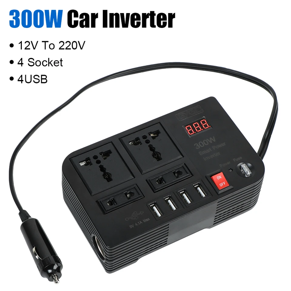 300 W prevodník automobilu Power Adapter Cigar Lighter Inverter DC 12V až AC 220V USB Chargers 3.0 Panel Panel Panel Automatické príslušenstvo