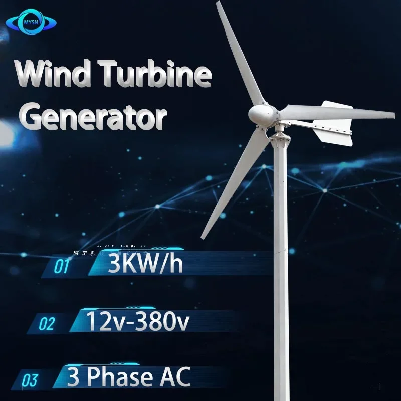 3000 W generátor veterných turbín 220V 380V 48V 96V Generátor elektrickej energie s MPPT nabíjaním Magnetickým mlynom Magnetickým mlynom