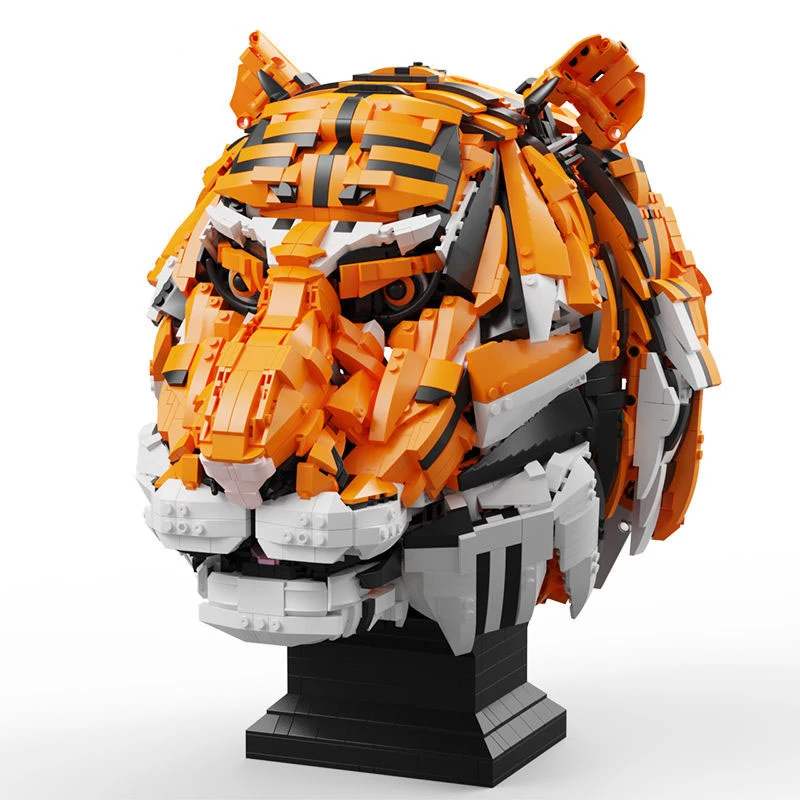 3000ks Creative King of Beasts Tiger Head Building Blocks DIY Animal Construction Set tehly domáce dekorácie darček pre priateľa
