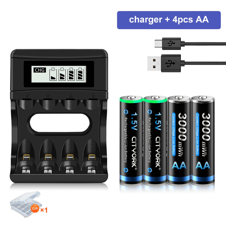 3000MWh 1,5 V AA Li-Ion Nabíjateľná batéria AA 1,5V lítium nabíjateľné batérie pre hračky s 1,5 V AA AAA nabíjačkou AAA