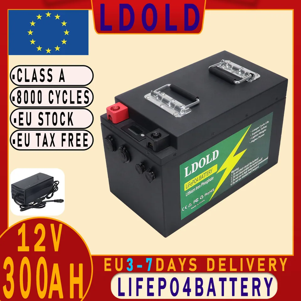 300AH 12 V LIFEPO4 Batéria triedy A Littium Iron Fosforetba nabíjateľné bunky pre RV Solar Boat Motor EÚ 3-7 dní dodávka