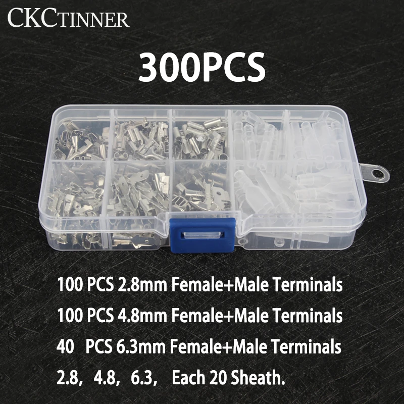 300ks 2,8/4,8/6,3 mm kučeravé svorky Izolované tesnenie Elektrické drôtové konektory sortimentu konektory sortimentu konektora konektora