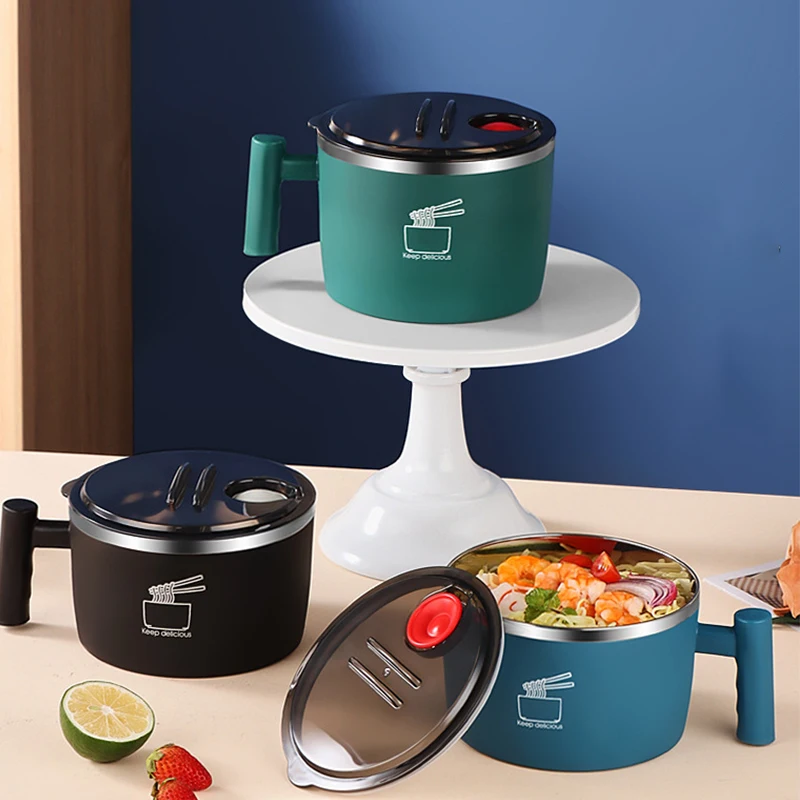 304 Nerezová oceľ Instant Noodle Bowl Študent Dormitory Instant Noodle Cup Lunch Box Izolovaná obedová skrinka 1200 ml s večnou miskou