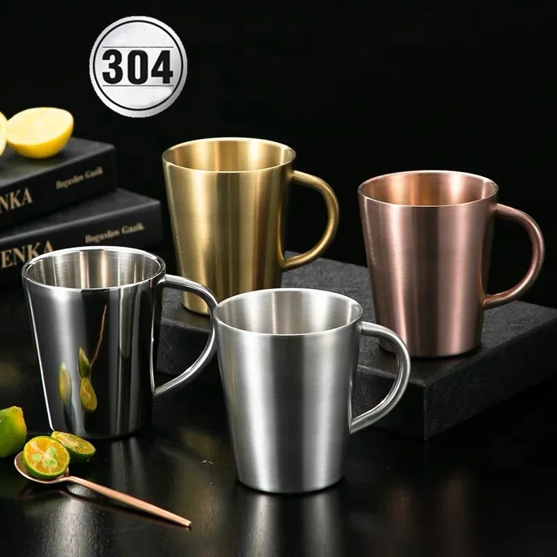 304 Nerezová oceľ Thermal Coffee Pivo Pivo dvojvrstvový čajový šálka s rukoväťou pre priateľov Drinkware Dropshipping