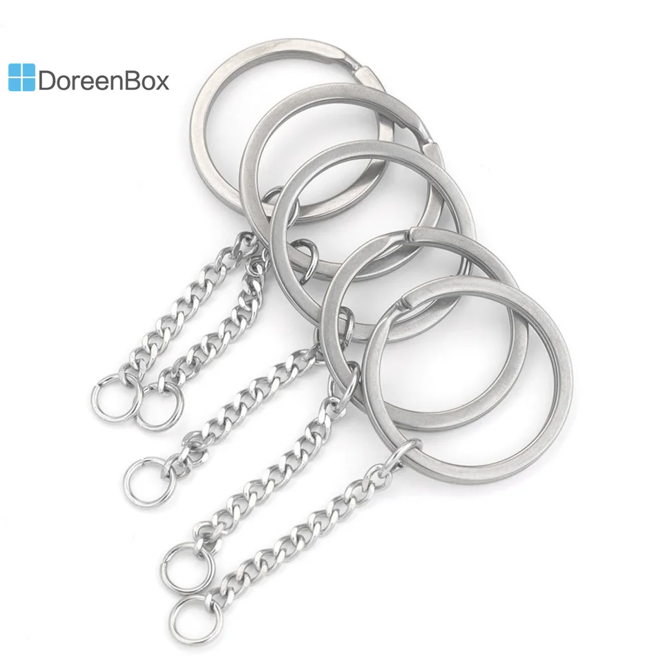 304 z nehrdzavejúcej ocele Keychain strieborné farebné reťazce pre šperky výroba DIY Car Keyring Accessories Darčeky 30 mm priemer. Veľkoobchod, 5ks