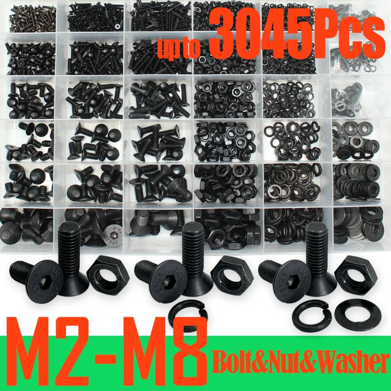 3045/2545 HEX Socket Black Grade 10.9 Zliatinová oceľ Hexagon HEX HEX SUCKET PLATNÉ PUTTERSUND SCRUIT skrutkovej skrutky sortiment sortimentu podložky