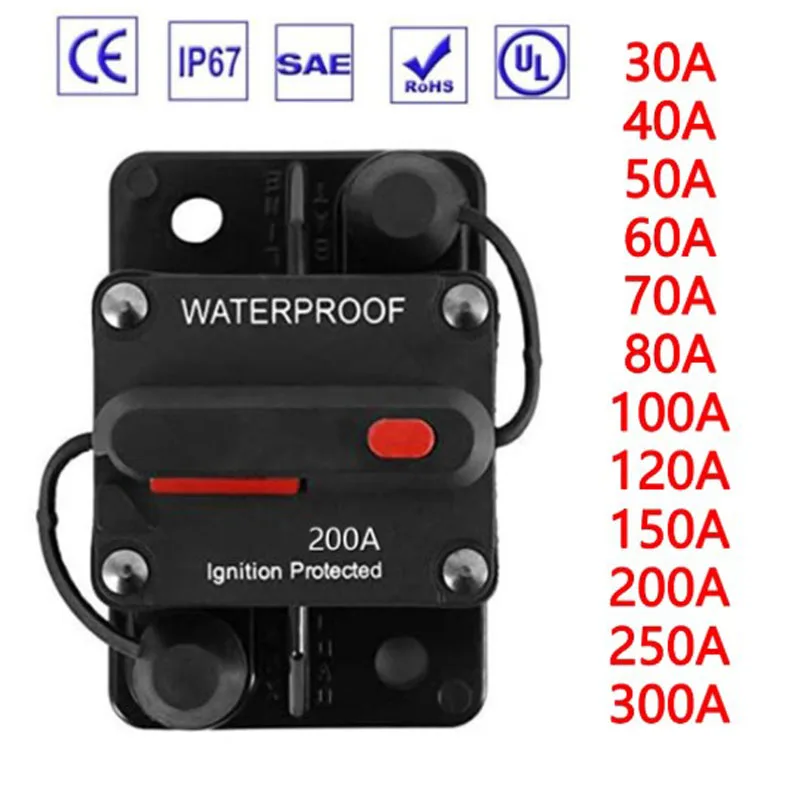 30A-300A Prietav AMP Resuer Reset Manual Reset Manual Manual Ochrana energie pre zvukový systém poisťovacia poistka 12V-48VDC