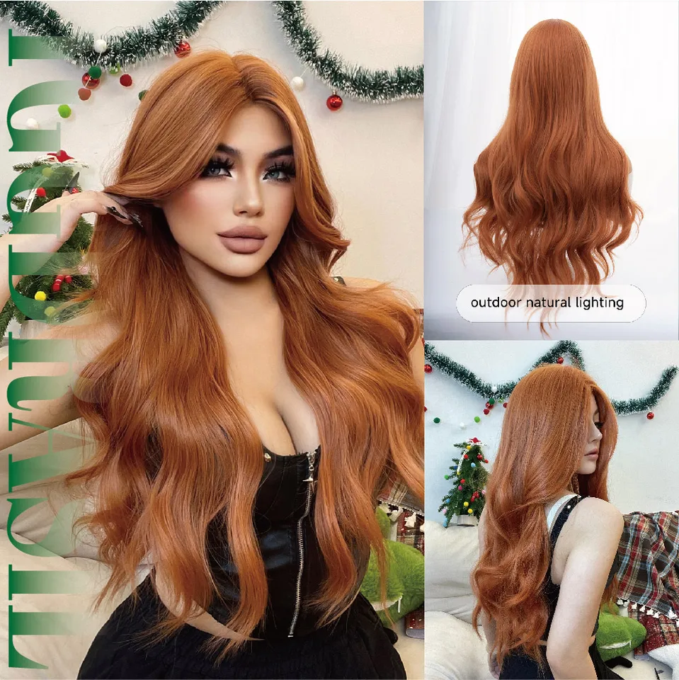 30inch tekvica oranžový vianočný štýl Syntetické parochne stredná časť dlhé vlnové vlasy parochňa pre ženy denne používajte cosplay tepelne odolné