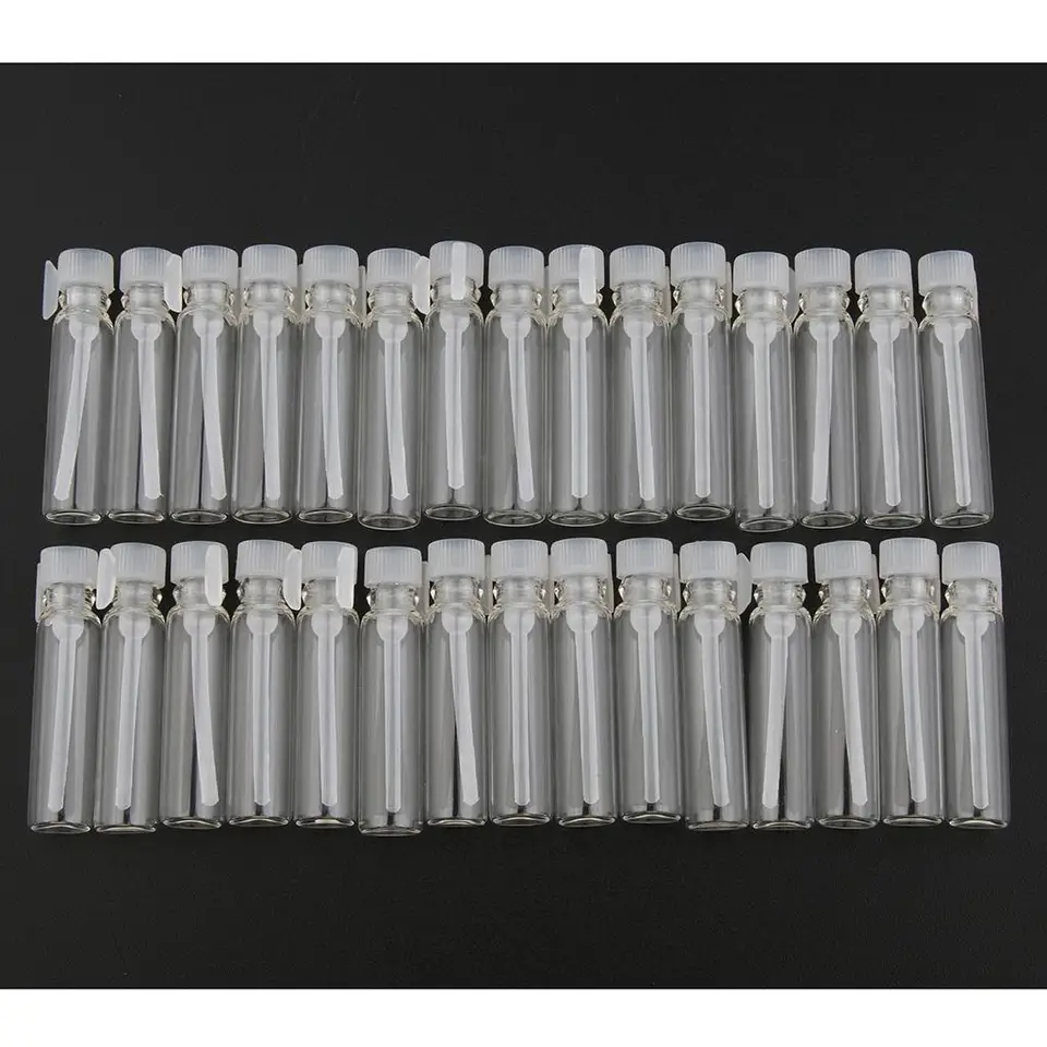 30ks 1 ml/2 ml mini sklenené nádoby na fľaše na doplnenie vzoriek injekčné liekovky parfum