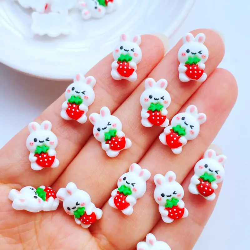 30ks 3D živice nechty roztomilý karikatúra Mini Strawberry Rabbit Choty Accessory Kawaii DIY nechty dekorácie