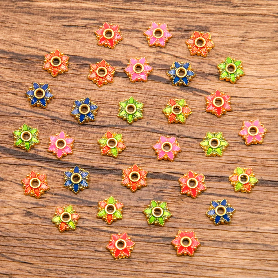 30ks 6Color 8*7 mm zlaté kvety s malými kvetmi Kovové čiapky zliatiny Kvapkajúca kvetina kvetiny kvetiny pre kutilové šperky výroby doplnkov