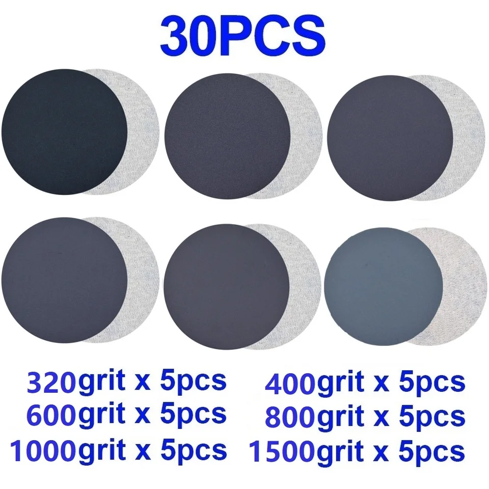 30ks brúsky Diss Diss Nastavte háčik a slučku 3inch brúsnych diskov 75 mm mokrý/suchý brúsny papier 320-1500
