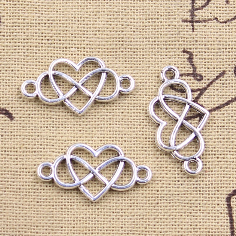 30ks kúzla srdiečko Infinity Link15x24mm Antique Bronz Strieborná farba prívesky