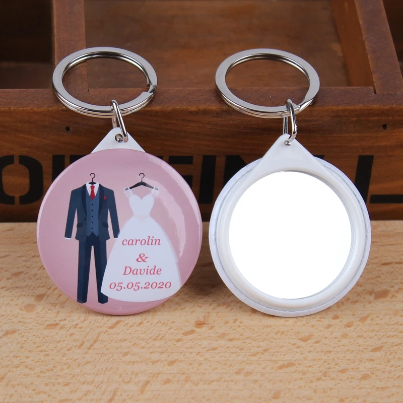 30ks Personalizované svadobné meno Dátum Keychain so zrkadlom svadobné láskavé a darčeky Svadobné darčeky pre hostí svadobné suveníry