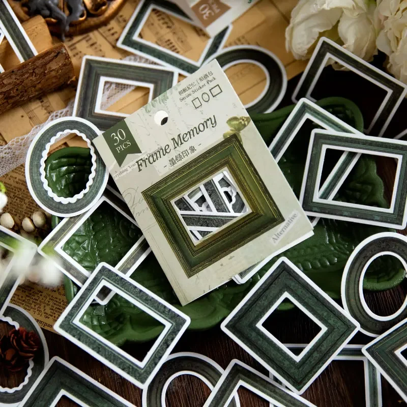 30ks Photo rámiky Zlaté nálepky Dekoratívne dodávky Denník Plánovač papierová koridor škola Scrapbooking School 85*105 mm