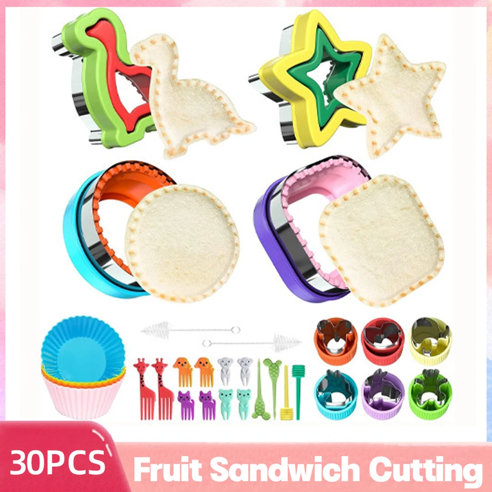 30ks sendvičové rezačky pre deti súprava s tmelkou DIY Cookie Cutter Tvars sendvičov