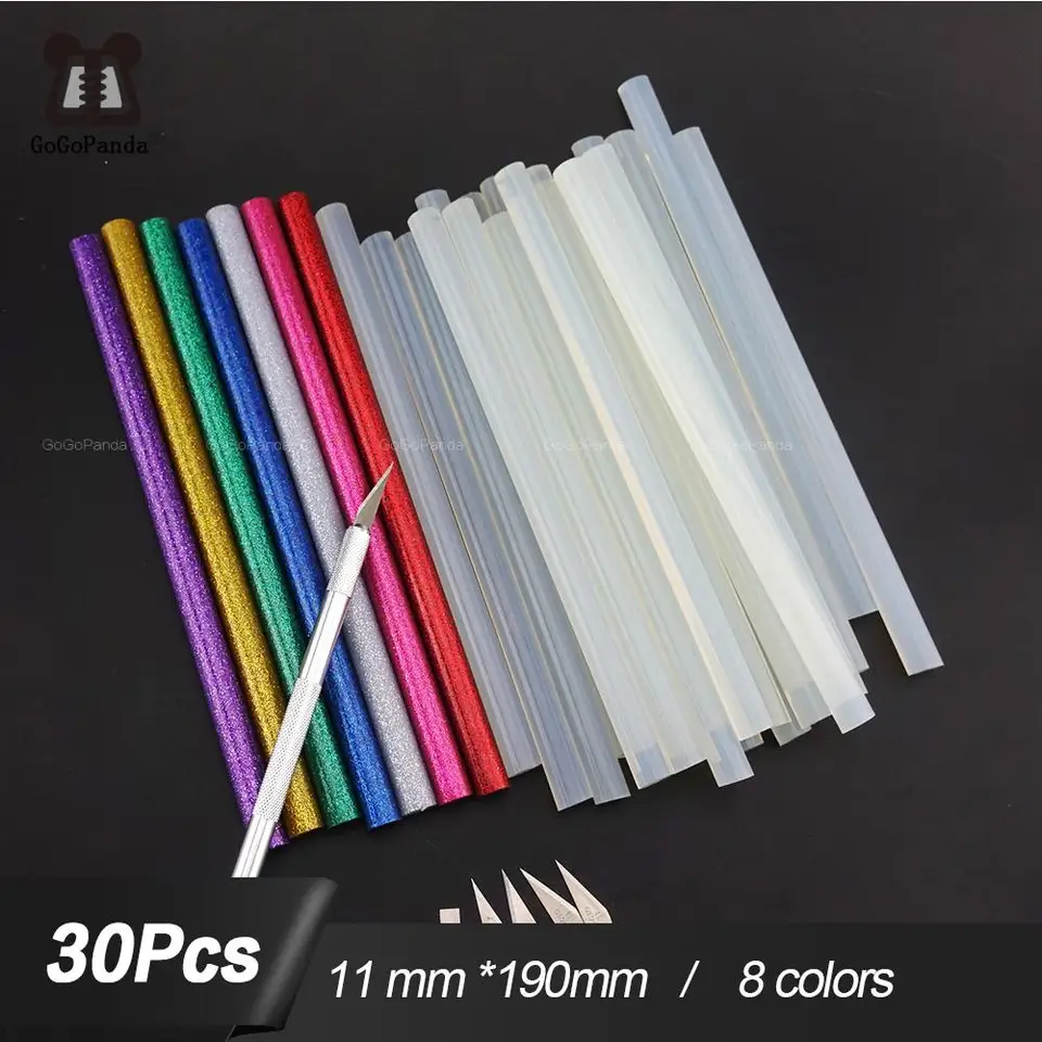 30ks/veľa netoxických 11 mm x190 mm adhezívne remeselné palice Desinger Power Nástroj Horúce topenie lepidlá červená zelená čierna modrá farebná farebná