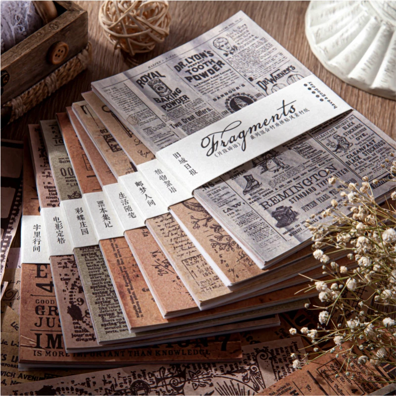30ks vintage textové listy Materiálne papiere DIY Scrapbooking Pozadie dekoratívna koláž nezdravé časopisy Plánovač papierov