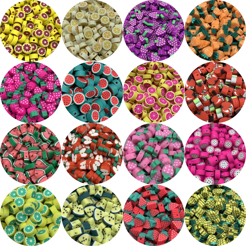 30ks/šarža 10 mm ovocný tvar hlinené korálky Popaľové koráliky Polymérne hlinené korálky pre šperky výroby DIY ručne vyrobené kúzlo náramok Náramok