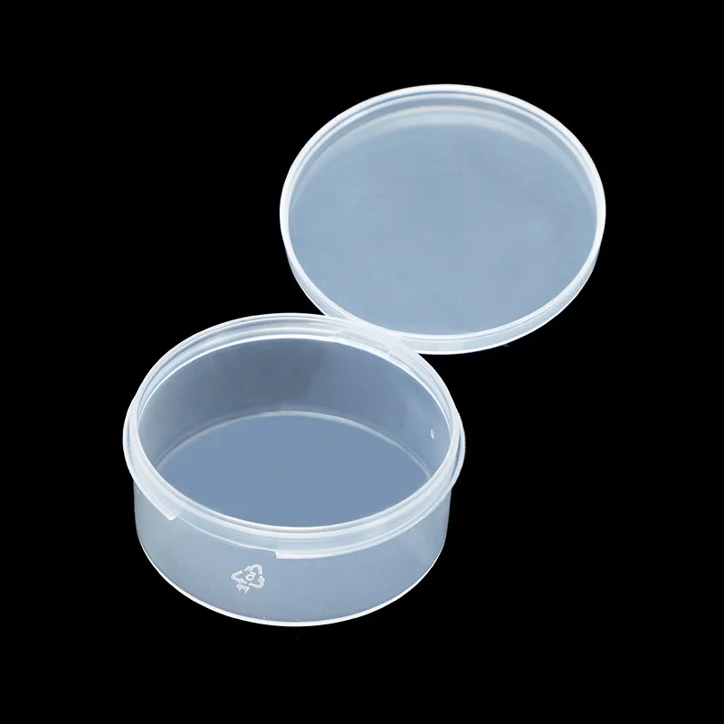 30pcs 5,9x2.6cm Veľkoobchod Transparentné plastové šperky Storage Storage Box Malé okrúhle kozmetické prenosné organizátor