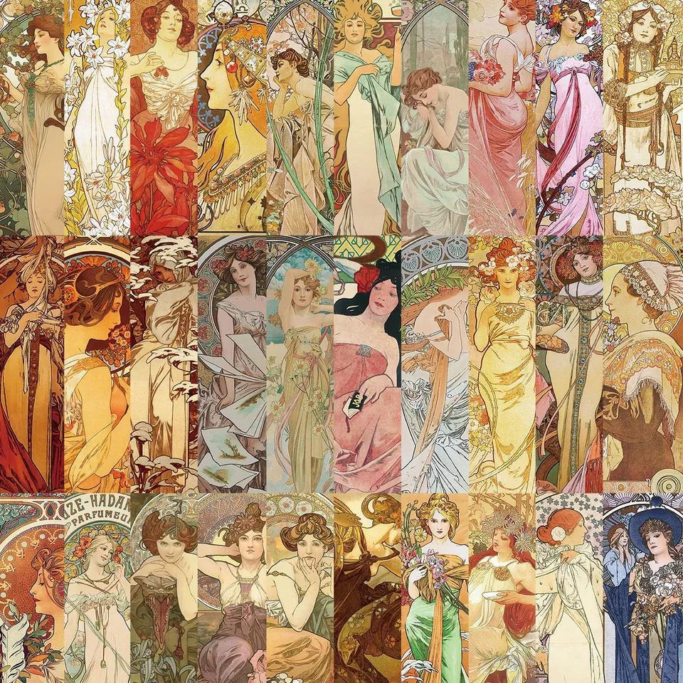 30pcs mucha záložky Classic Painting Gifts Art Set Creative záložky gitarové poznámky batožina DIY Vintage graffiti nálepka
