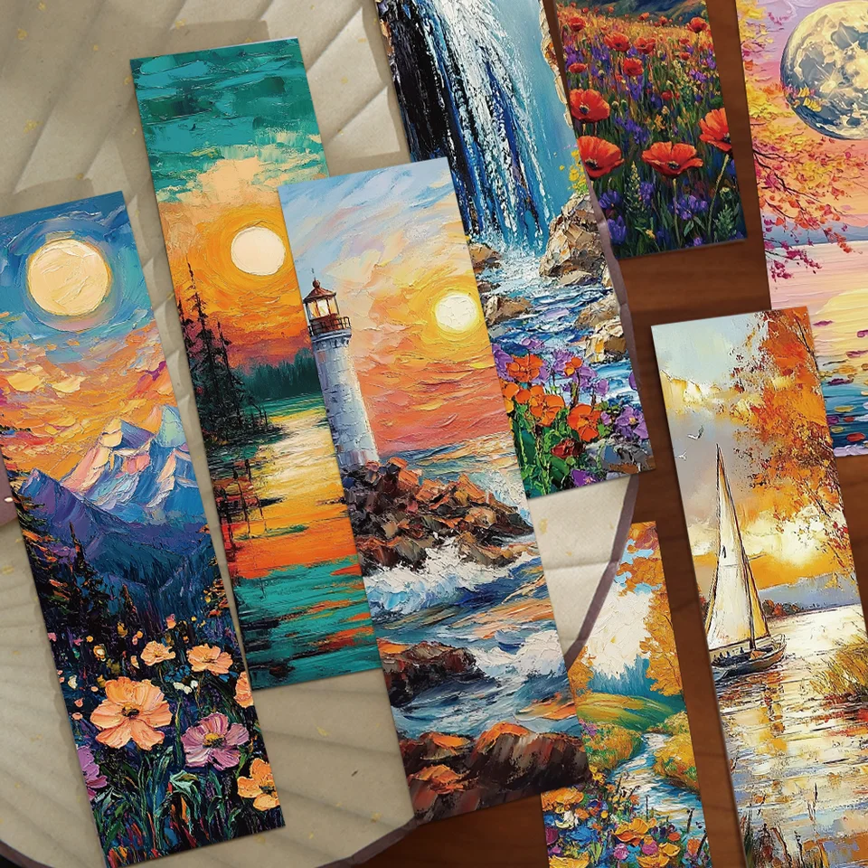 30pcs Romantický krajinný olejomaľba záložiek pre študentov Čítanie kníh označujúcich papierové karty DIY Book Stránka záložky