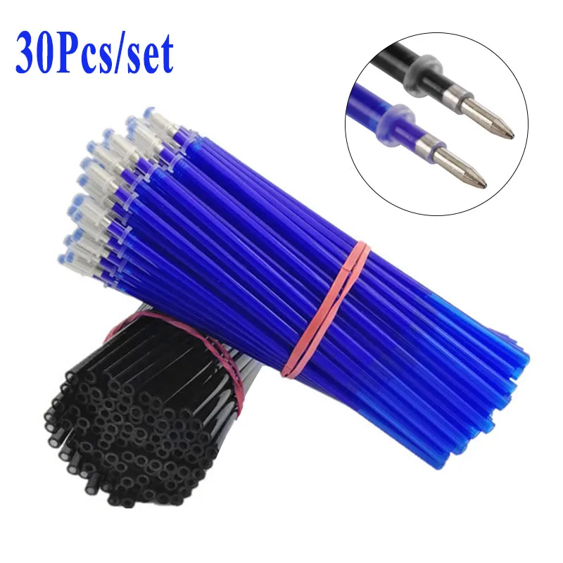 30pcs/set Vymazateľné gélové pero doplňovanie tyče 0,5 mm guľku Blue Blue Black Ink Cabtridge Office School Student Písanie rukoväte kancelárske potreby