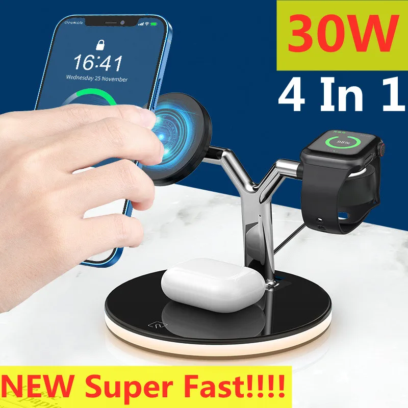 30W 3 v 1 Wireless Charger Magnetic Rýchle nabíjanie Dock Station pre iPhone 14 13 12 Pro Max Mini Apple Watch 8 7 6 5 AirPods