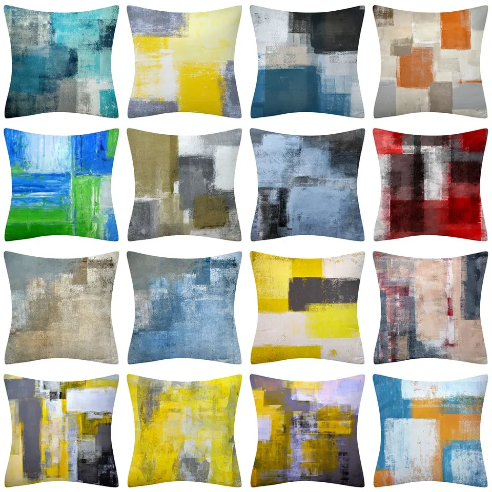 30x50/40x40/45x45cm Abstrakt olejomaľby Geometria vankúšov žltá modrá modrá