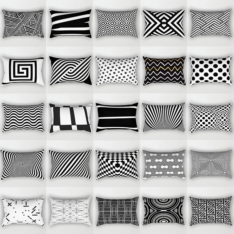 30x50cm čierna biela geometrická polyester vankúš Art Line Round Point Square Cushion Cover Obývacia izba pohovka stolička Domovod