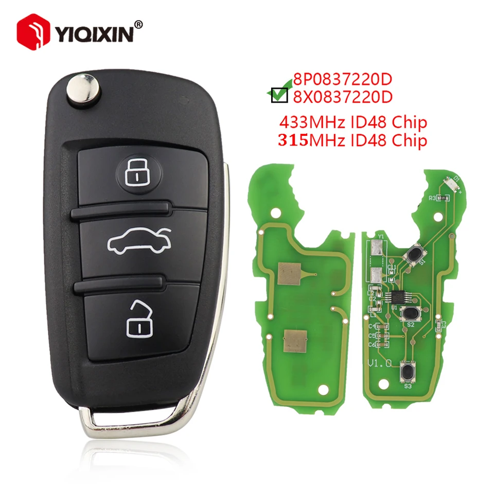 315/433 MHz ID48 Diaľkový kľúč Chip pre Audi Q7 B7 Q3 A3 TT A2 A8 A6 A6L A4 S5 C5 C6 B6 A4L A5 Q5 S Line RS S1 S3 S3 S4 8x0837220D