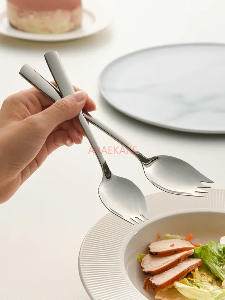 316 z nehrdzavejúcej ocele Dual-Purpose Fork Spoon Integrovaná šalátová lyžica, vidlica dezertného koláča, ovocná vidlica, jedáleň vidlica