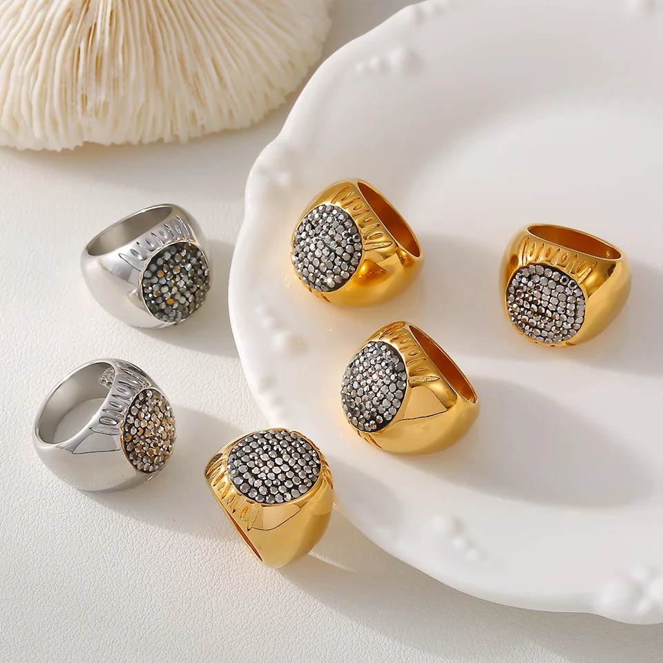 316 ZLATNÝ ZLATNÝ ZLATNÝ PÁR DATING RING RING LUXURY ROUND ROZHODNOSTI BIG RING Dámske módne punkové šperky doplnky