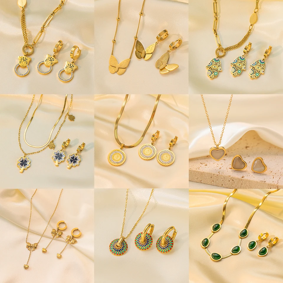 316L Náušnice náhrdelníkov z nehrdzavejúcej ocele pre ženy Trendy Pearl Zirconia Crystal Elegantná nevesta párty narodeniny darčeky šperky