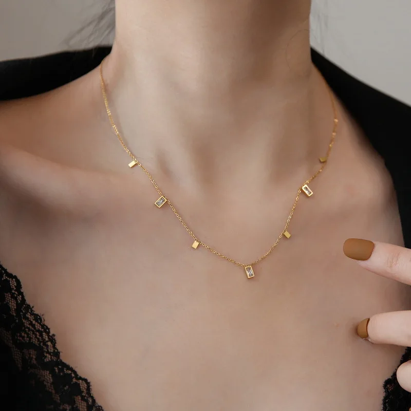 316L z nehrdzavejúcej ocele 2023 Nová módna luxusná šperky zirkón Geometria štvorcové kúzla reťazové náhrdelníky Choker Náhrdelníky pre ženy